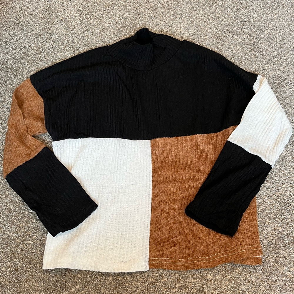 Color block turtleneck sweater